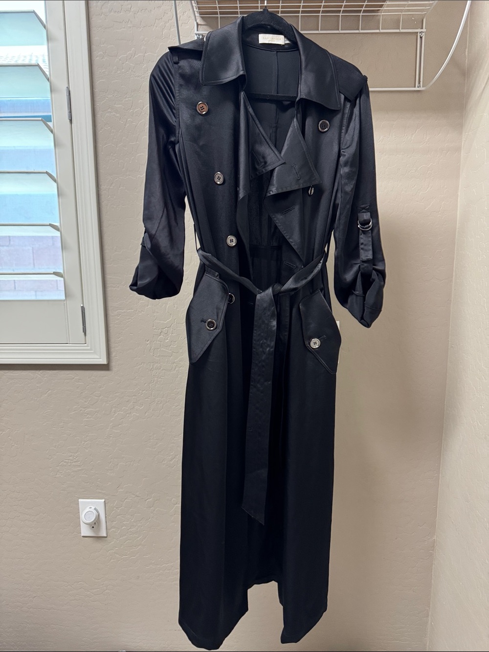 Ramy Brook Black Satin Trench Coat XS